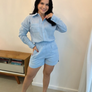 conjunto feminino linho azul claro