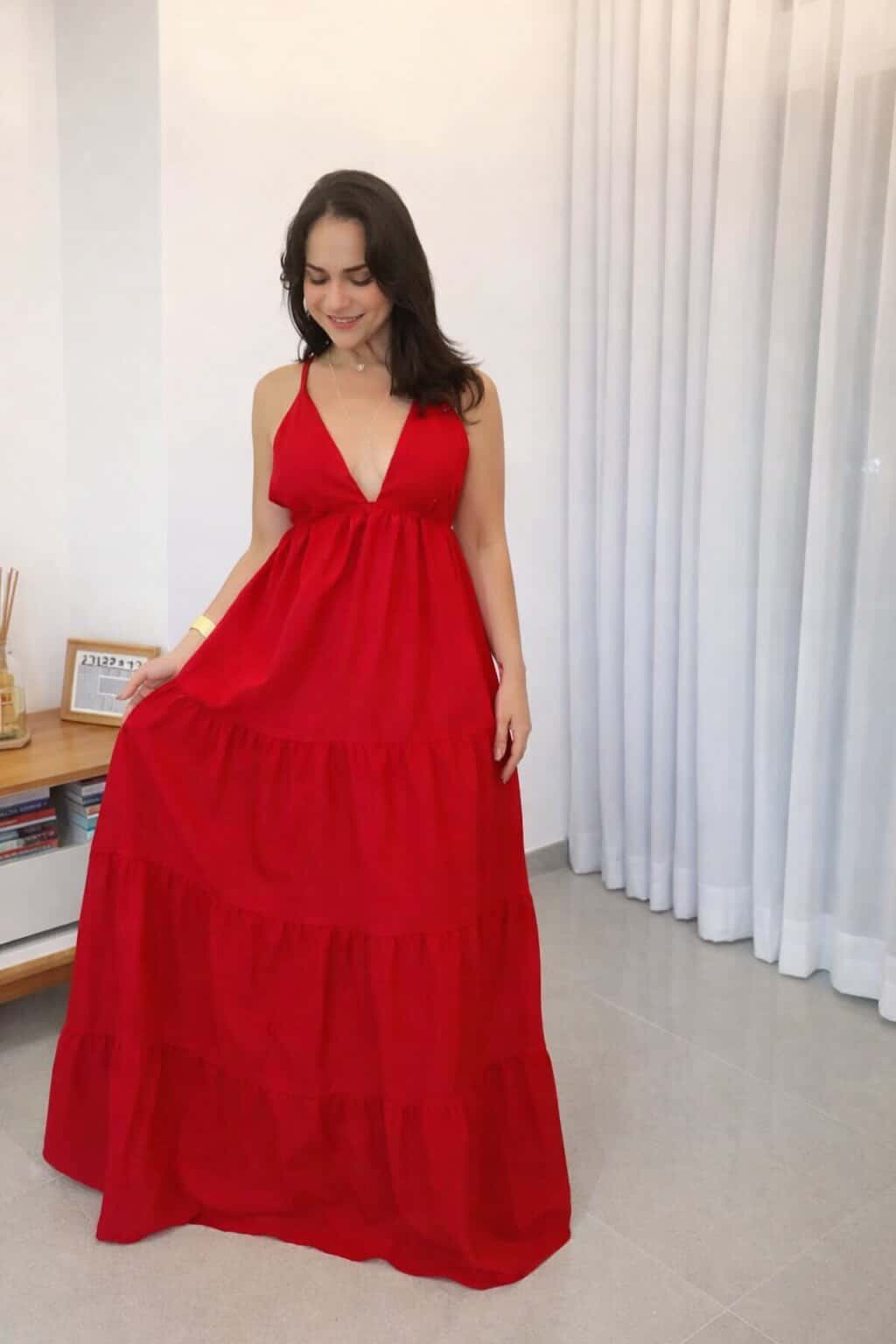 Vestido longo vermelho feminino costas abertas