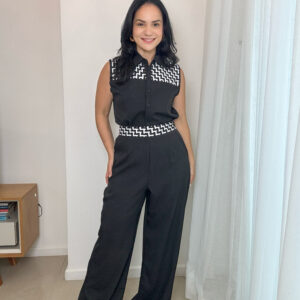 Conjunto alfaiataria preto e branco feminino elegante