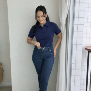 Blusa polo feminina azul marinho manga curta