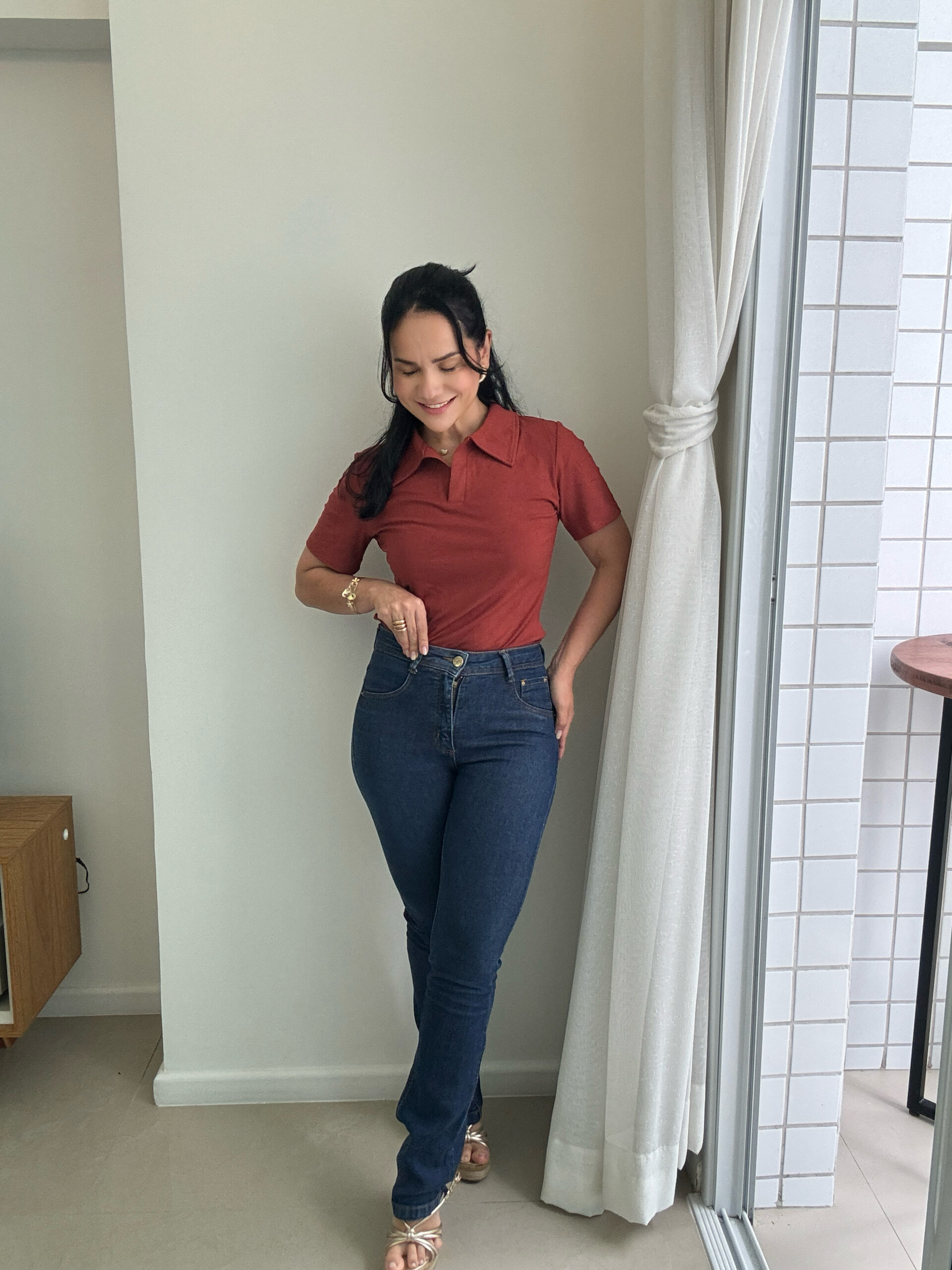 BLUSA GOLA POLO TERRACOTA