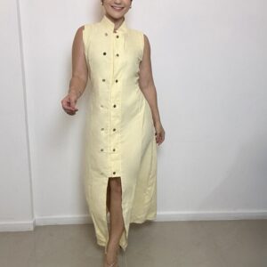 vestido longo amarelo manteiga costas com detalhe em lastex