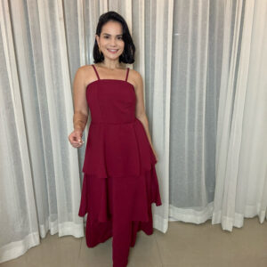 vestido marsala fluido look festa