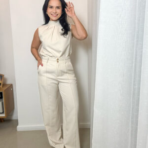 conjunto off-white de alfaiataria feminina elegante look completo