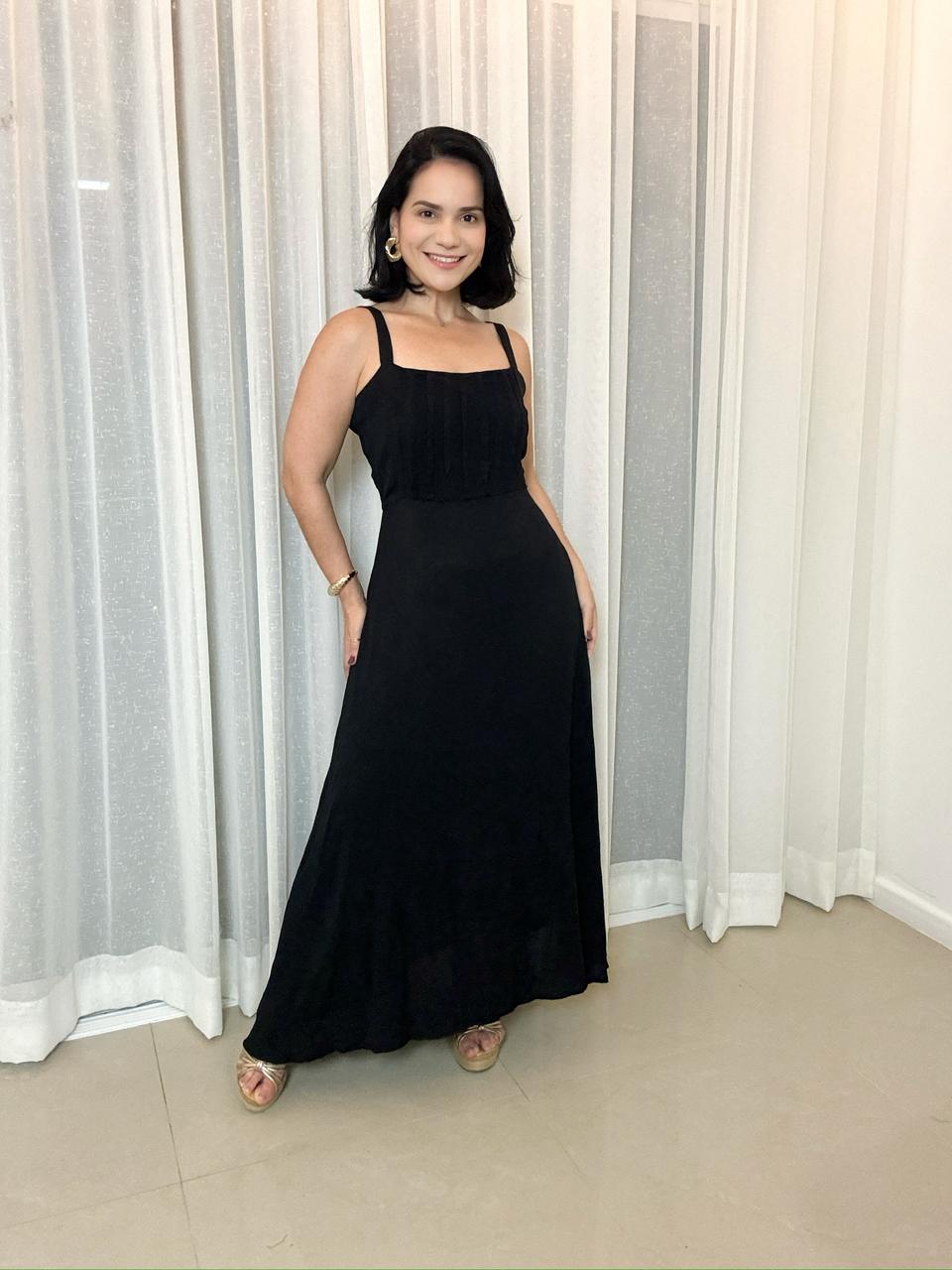 Vestido midi sofisticado feminino preto
