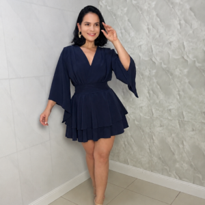 Macaquinho Azul Feminino Crepe Vegas